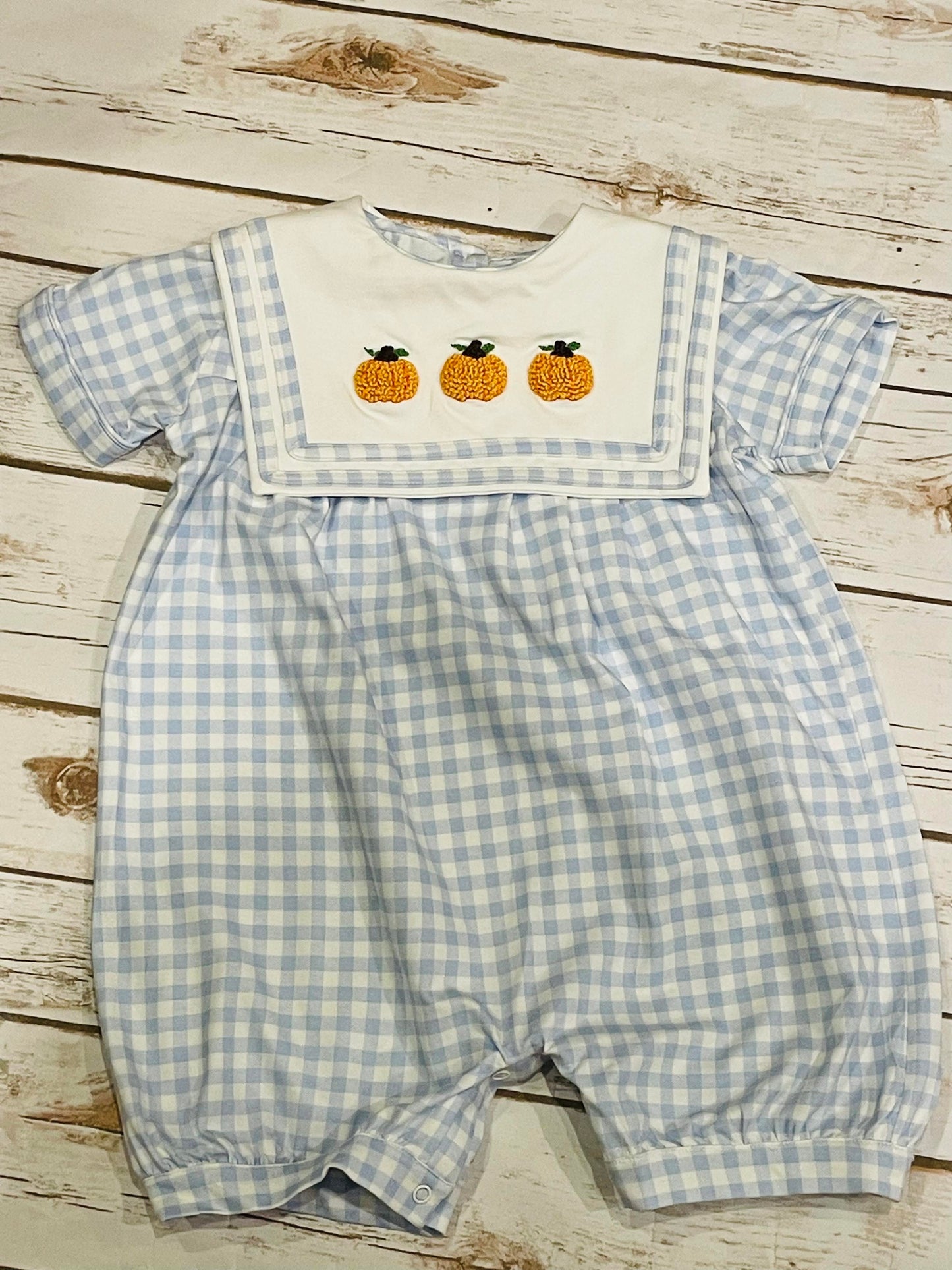 Boys French Knot Pumpkin Knit Bubble Romper
