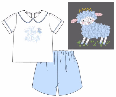 Boy's Worthy is the Lamb French Knot Short Set