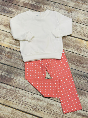 Girl's WHITE Sweater w/ Knit Pant Set-no monogram on ready to ship