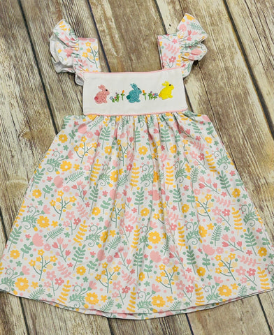 Girl's Pastel French Knot Bunnies Dress