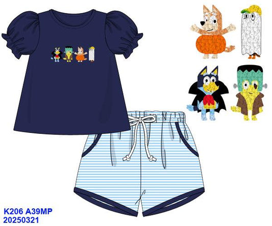 Girls Blue Boo French Knot Short Set