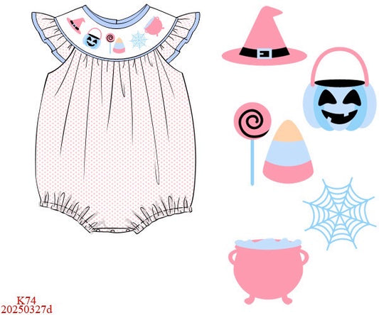 Girls Tricks and Treat Smocked Bubble