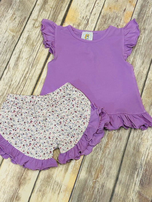 Girls Purple and Floral Short Set