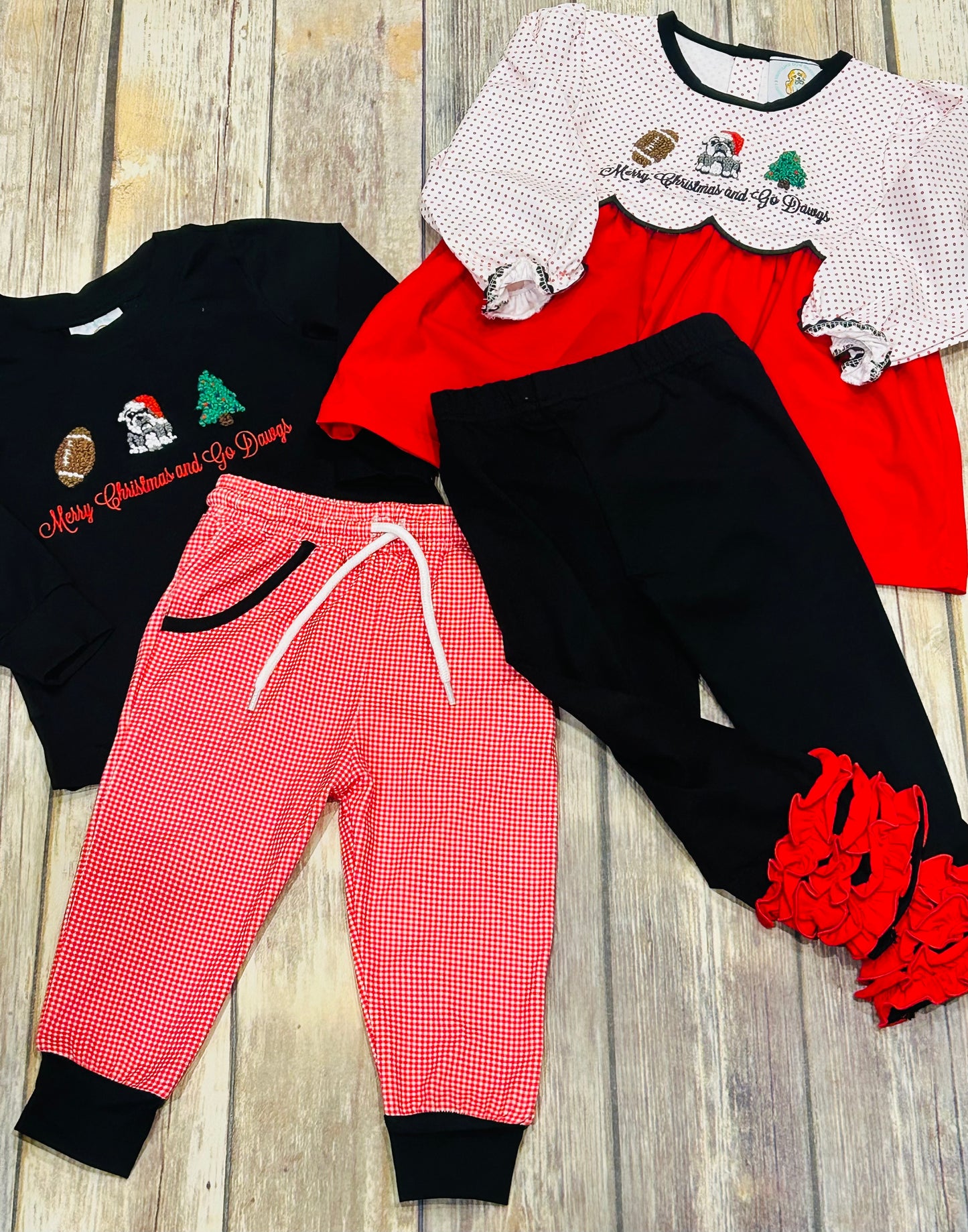 Girls Merry Christmas and Go Dawgs French Knot Knit Pant Set