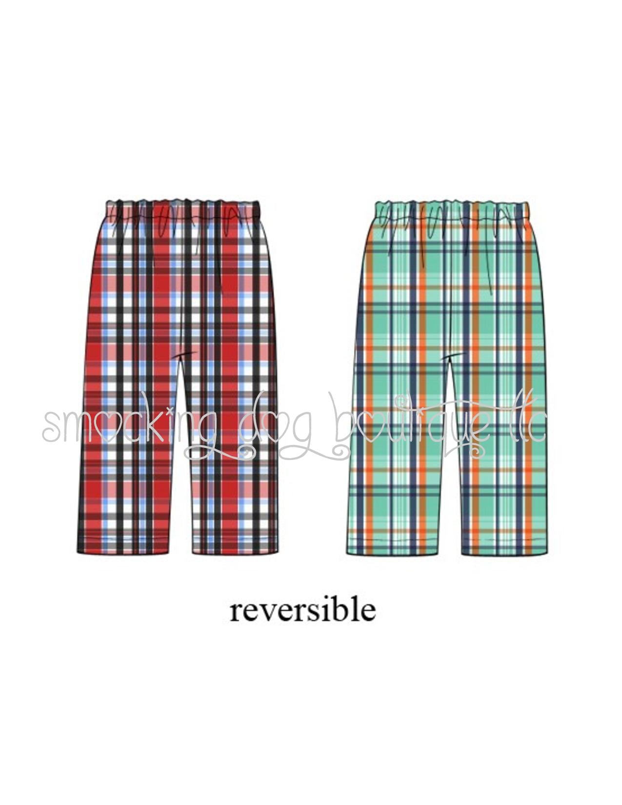 Red/Mint Plaid Reversible Pants