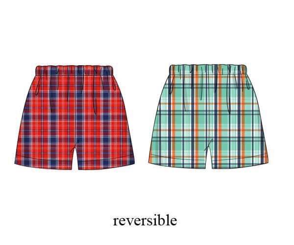Red/Mint Plaid Reversible Shorts