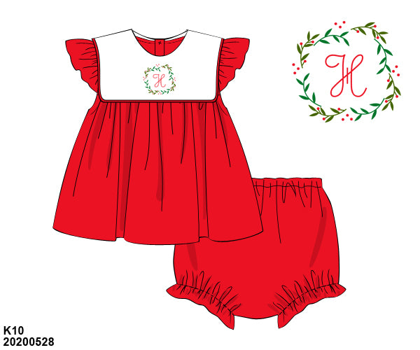 Girl's Christmas Wreath Diaper Set - no monogram