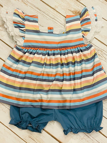 Girl's Simple Stripes Knit Bloomer Short Set