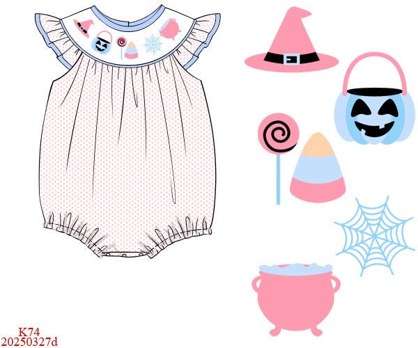 Girls Tricks and Treat Smocked Bubble