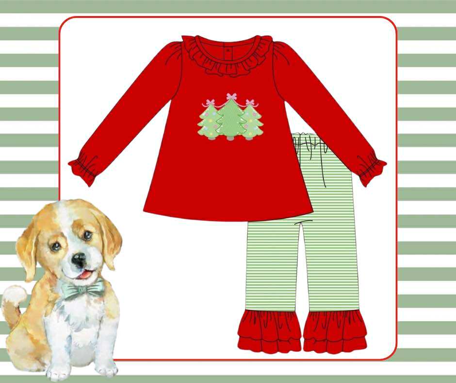 Girls O Christmas Tree Knit Pant Set