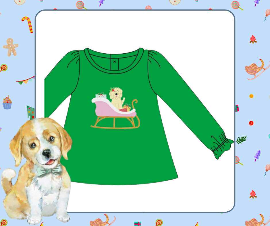 Girls Santa Paw Sleigh Ride Shirt