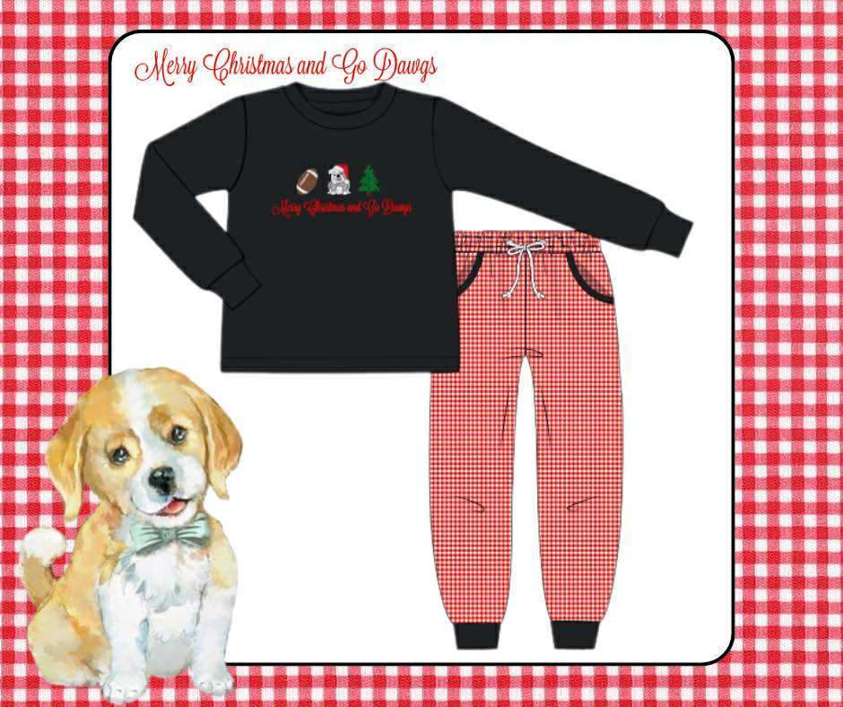 Boys Merry Christmas and Go Dawgs French Knot Knit Jogger Set