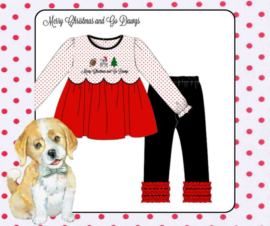 Girls Merry Christmas and Go Dawgs French Knot Knit Pant Set