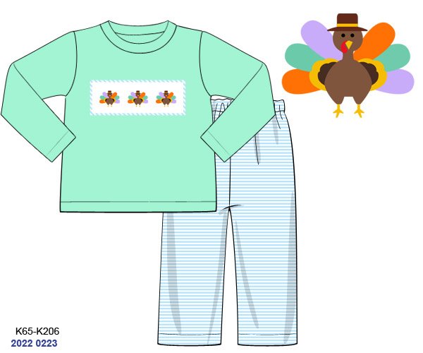 Boys Smocked Knit Turkey Pant Set