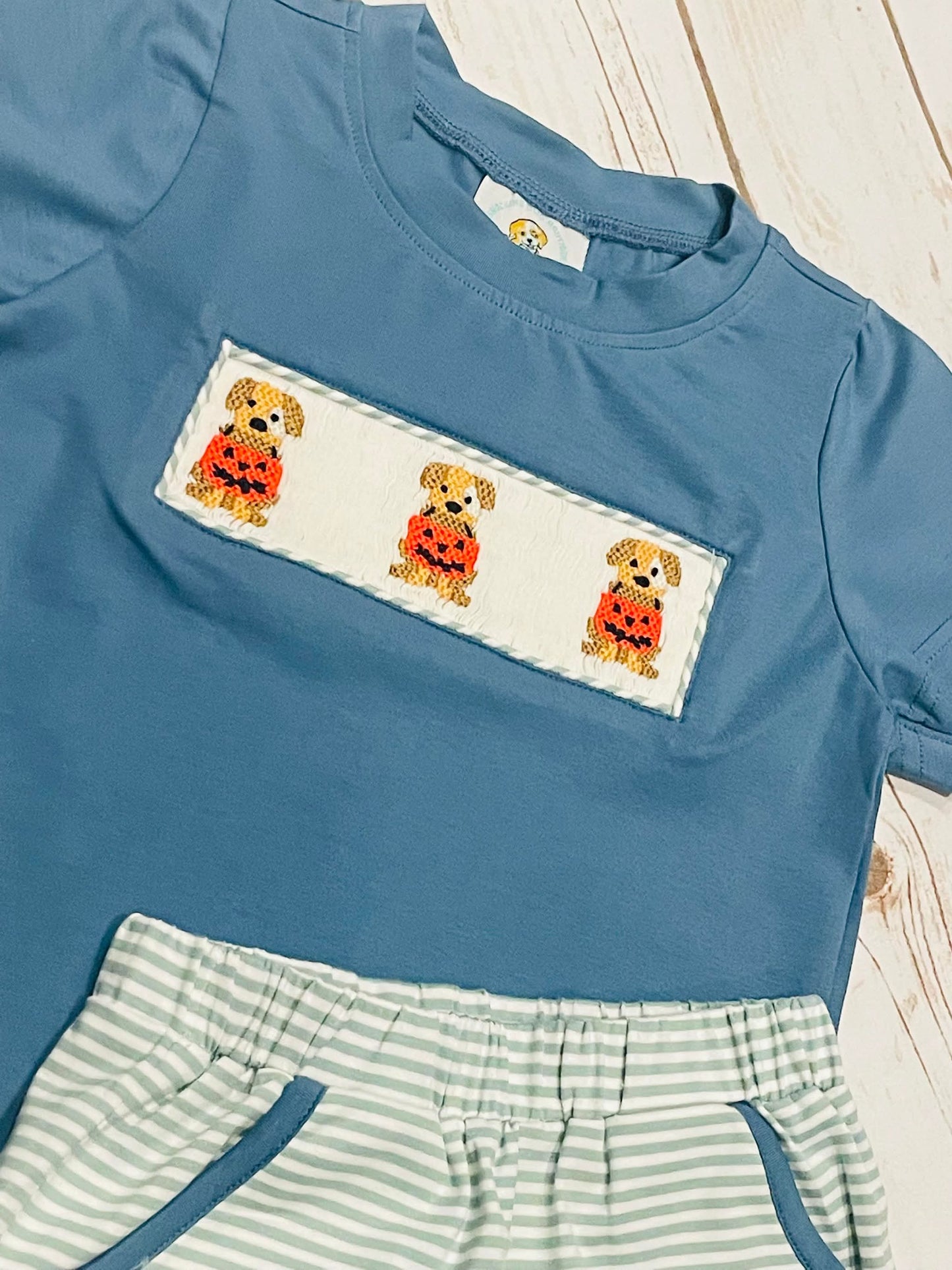 Boys Smocked Knit Halloween Pup Short Set