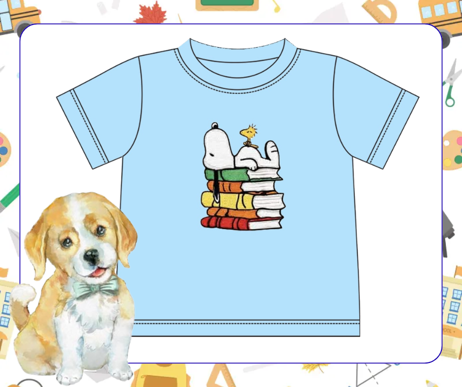 Boys Dog and Bird with Books Shirt