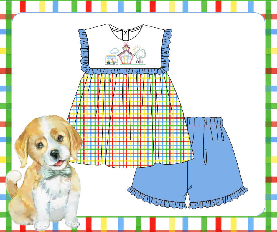 Girls School House Sketch Short Set