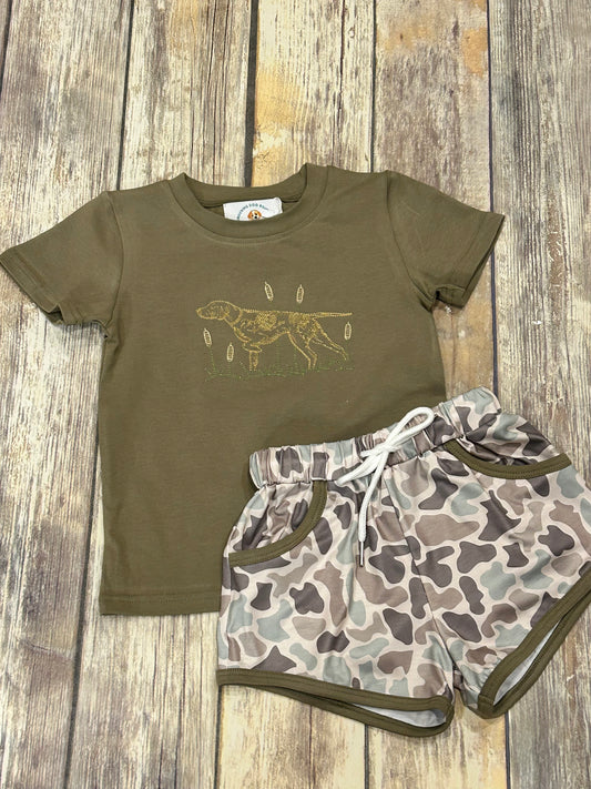 Boys Hunting Buddy Stitch Short Set-OLIVE