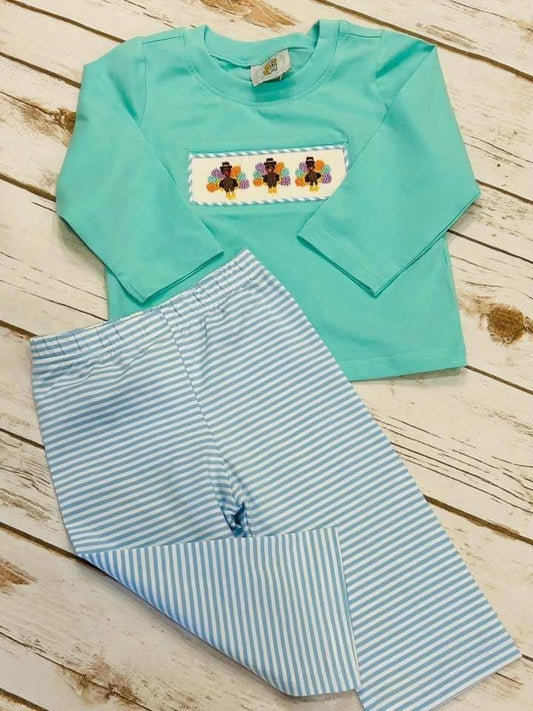Boys Smocked Knit Turkey Pant Set