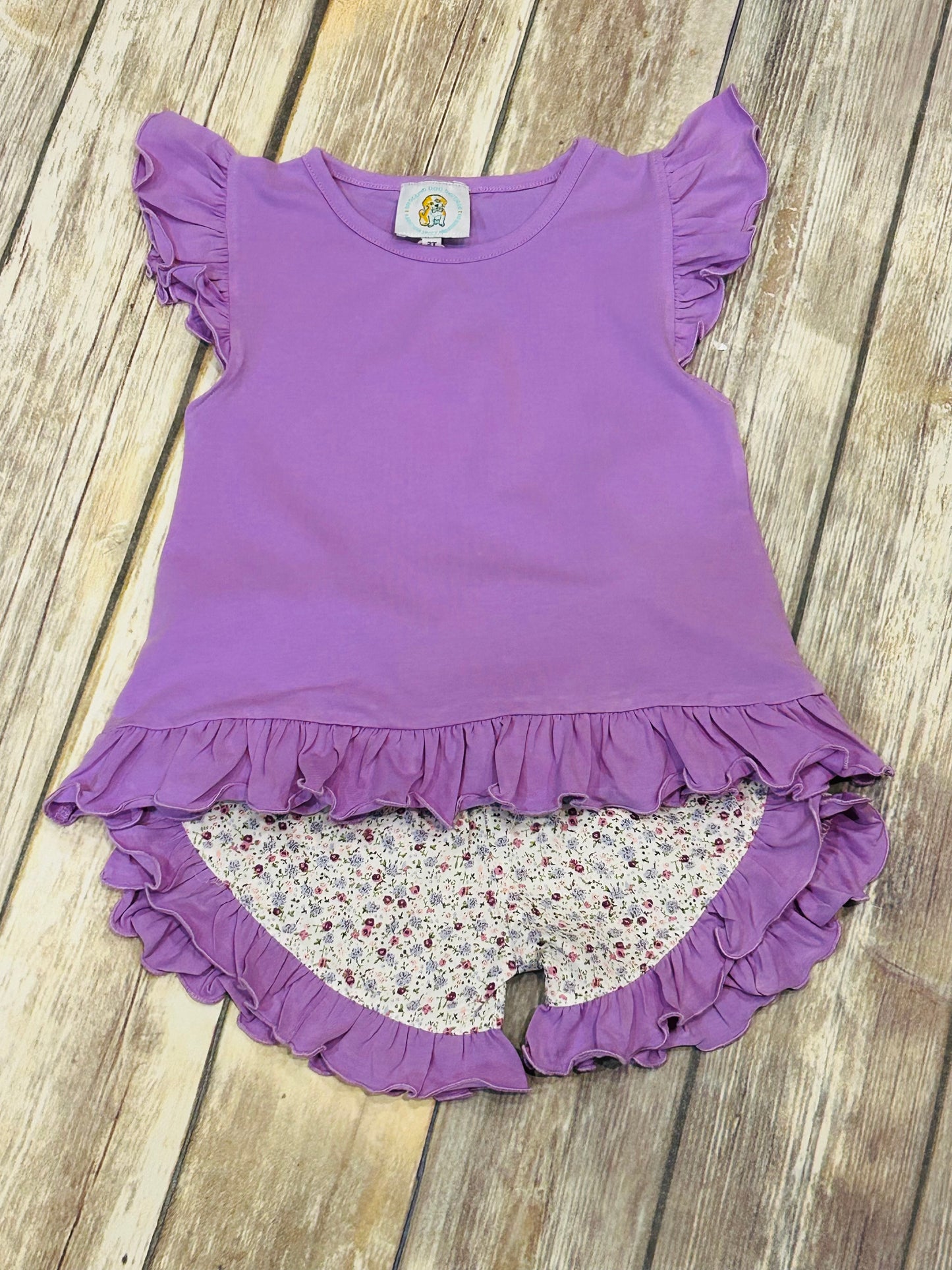 Girls Purple and Floral Short Set