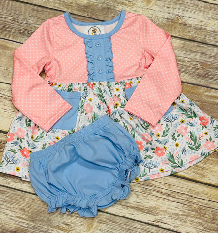 Girls Floral Simple Knit Diaper Set