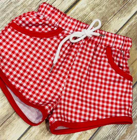 Boys Gingham Red Shorts