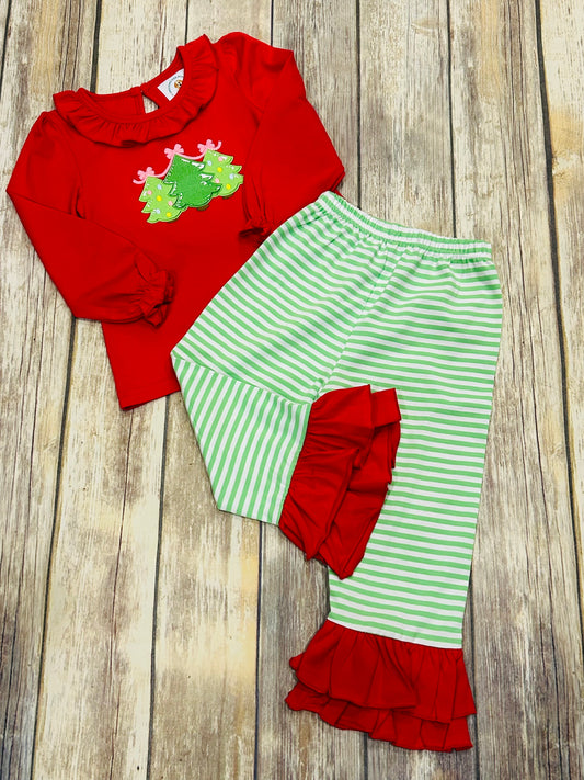 Girls O Christmas Tree Knit Pant Set