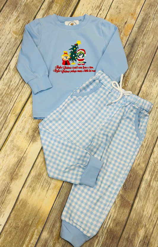 Boys Blue Christmas Jogger Set