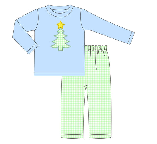 Boys Classic Christmas Tree Pant Set